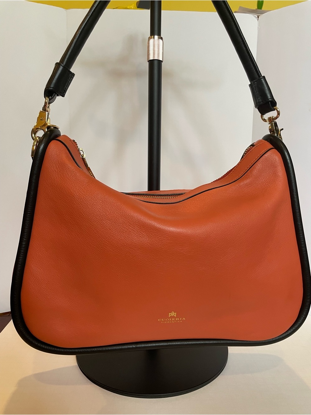 Classic Orange Hobo Bag with Black Trim